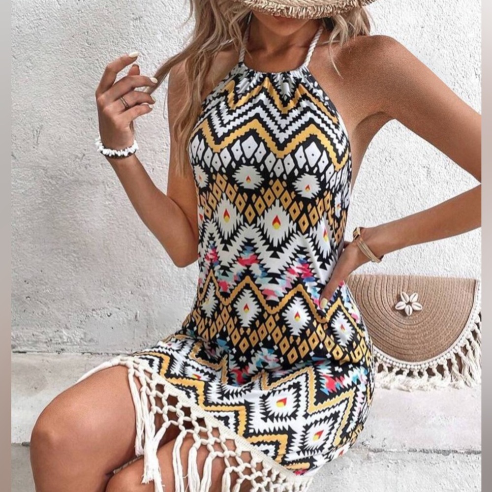 Nwt, Lavishly Paris Boho Style Women’s Fringed Sun Dress